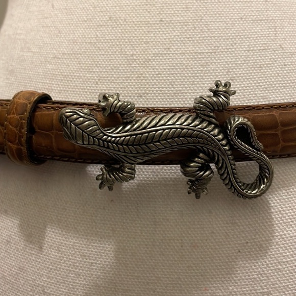 Vicenza Embossed Leather Belt in Brown with Silver Reptile Buckle main image 9